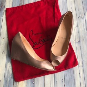 Christian Louboutin Gold Peep Toe Wedges